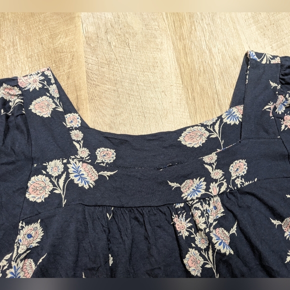 Lucky Brand Navy Blue Square Neck Top Floral Print Women's Size Large - Picture 3 of 8